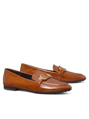 New Tory Burch Georgia Patent Leather Loafer Tan Cuoio Sz 7